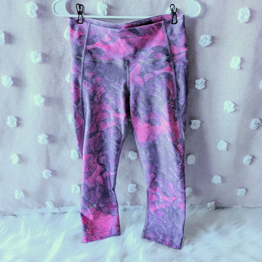Under Armour Crop Leggings, Purple, Pink, Grey, Women's, Medium